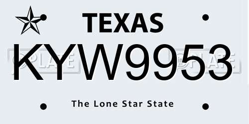 KYW9953 Texas License Plate