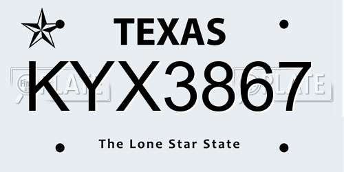 KYX3867 Texas License Plate