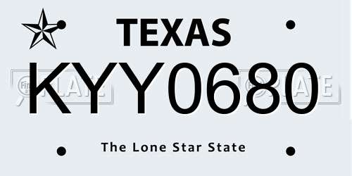 KYY0680 Texas License Plate