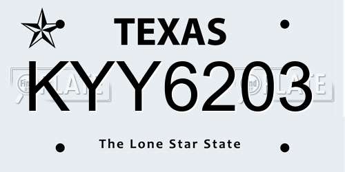 KYY6203 Texas License Plate