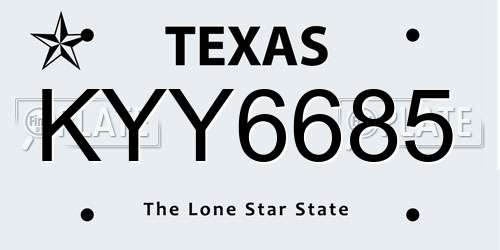 KYY6685 Texas License Plate