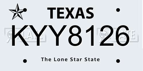 KYY8126 Texas License Plate