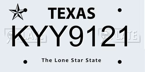KYY9121 Texas License Plate