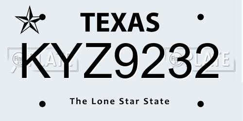 KYZ9232 Texas License Plate