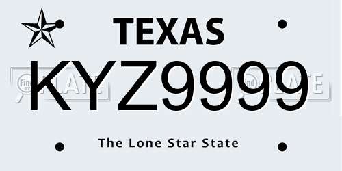 KYZ9999 Texas License Plate