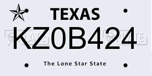 KZ0B424 Texas License Plate