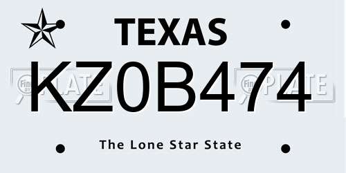 KZ0B474 Texas License Plate