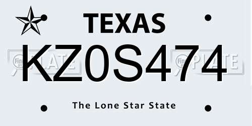 KZ0S474 Texas License Plate