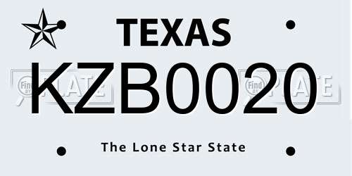 KZB0020 Texas License Plate