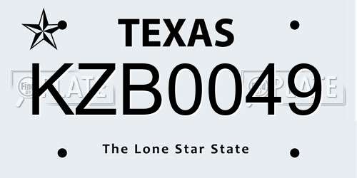 KZB0049 Texas License Plate