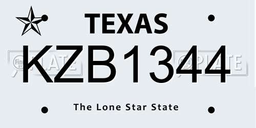 KZB1344 Texas License Plate