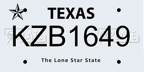 KZB1649 Texas License Plate