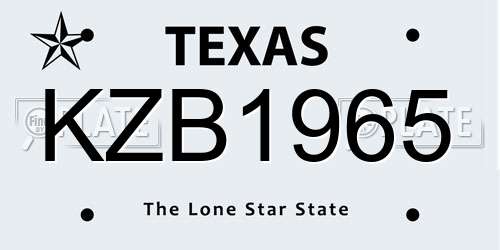 KZB1965 Texas License Plate