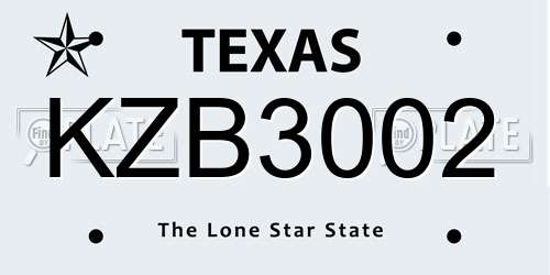 KZB3002 Texas License Plate