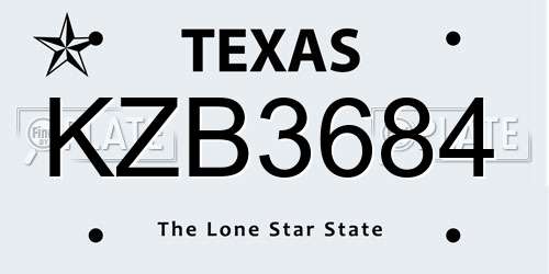 KZB3684 Texas License Plate