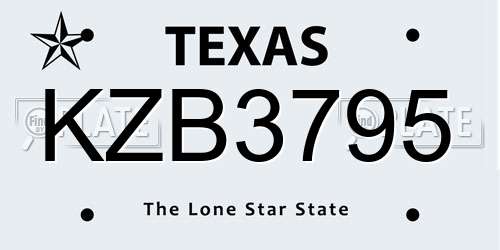 KZB3795 Texas License Plate