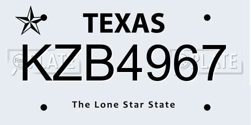 KZB4967 Texas License Plate