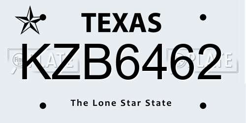 KZB6462 Texas License Plate