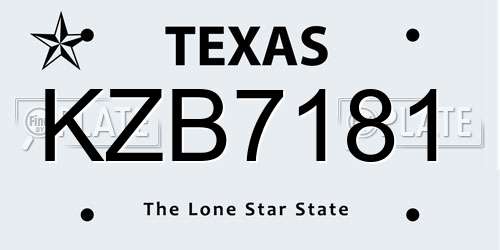 KZB7181 Texas License Plate