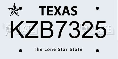 KZB7325 Texas License Plate