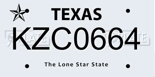 KZC0664 Texas License Plate