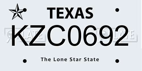 KZC0692 Texas License Plate