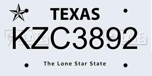 KZC3892 Texas License Plate