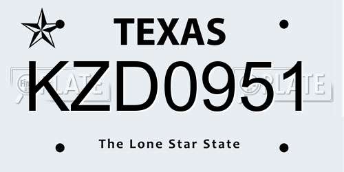 KZD0951 Texas License Plate