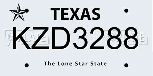 KZD3288 Texas License Plate
