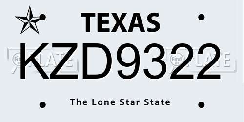 KZD9322 Texas License Plate