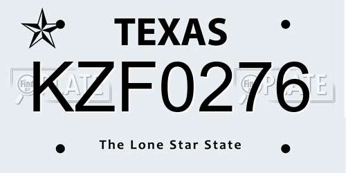 KZF0276 Texas License Plate