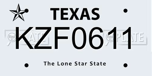 KZF0611 Texas License Plate