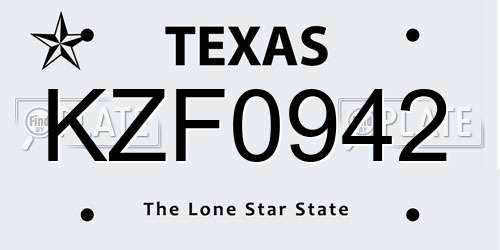 KZF0942 Texas License Plate