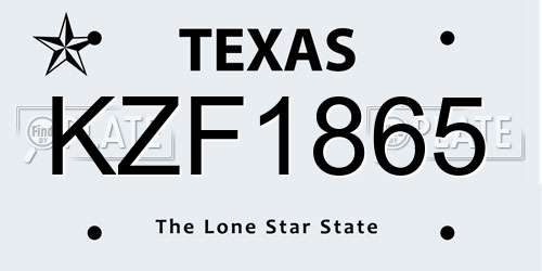 KZF1865 Texas License Plate