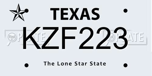 KZF223 Texas License Plate