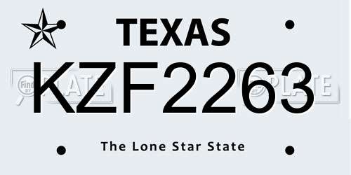 KZF2263 Texas License Plate
