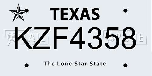 KZF4358 Texas License Plate