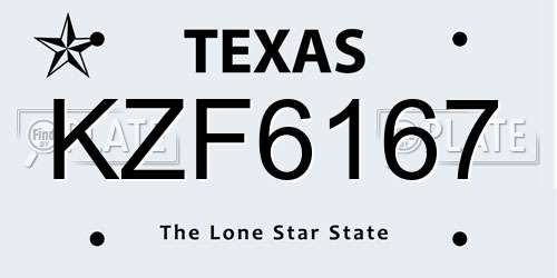 KZF6167 Texas License Plate