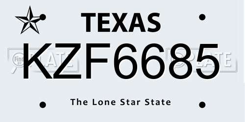 KZF6685 Texas License Plate