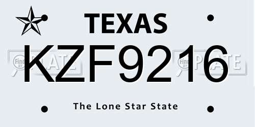 KZF9216 Texas License Plate