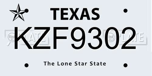 KZF9302 Texas License Plate