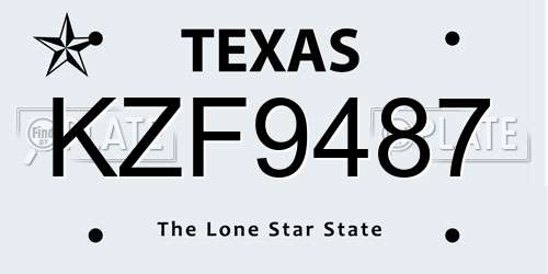 KZF9487 Texas License Plate