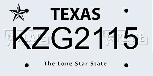 KZG2115 Texas License Plate