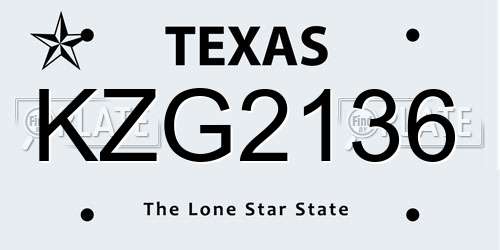 KZG2136 Texas License Plate