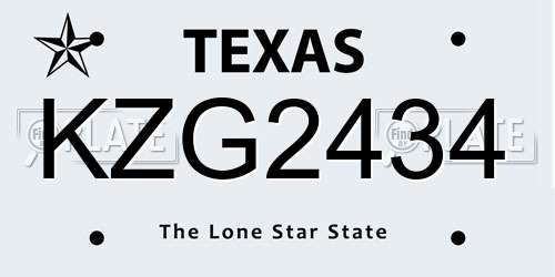 KZG2434 Texas License Plate