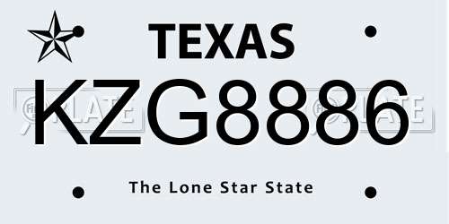 KZG8886 Texas License Plate