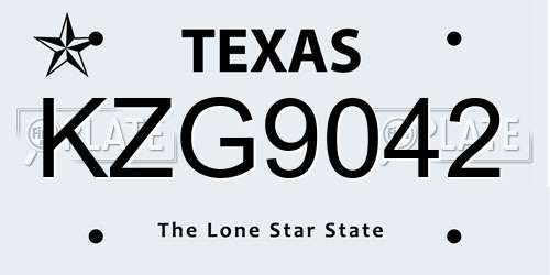 KZG9042 Texas License Plate