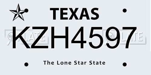 KZH4597 Texas License Plate