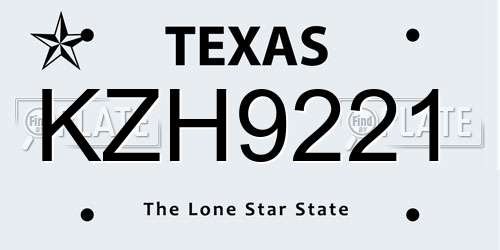 KZH9221 Texas License Plate