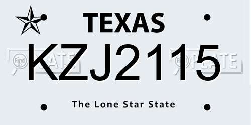 KZJ2115 Texas License Plate